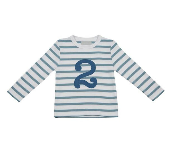 Ocean Blue & White Striped Number 2 T Shirt