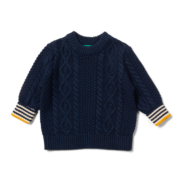 Navy Aran Knitted Jumper, Blue