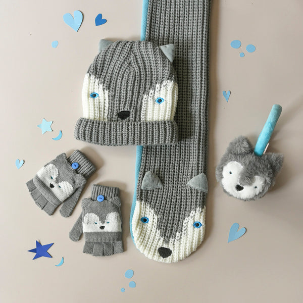 Husky Dog Knitted Gloves