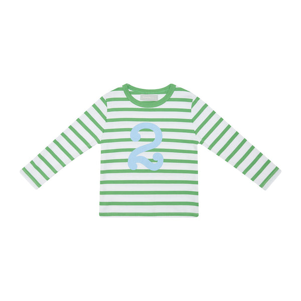 Grass Green & White Breton Striped Number 2 T Shirt