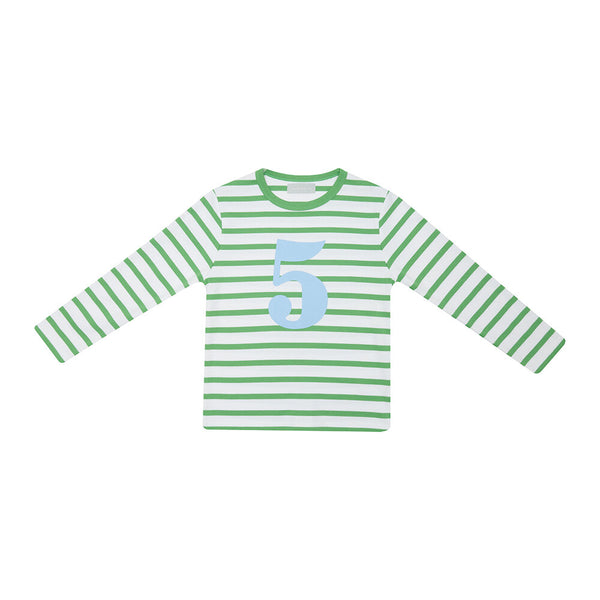 Grass Green & White Breton Striped Number 5 T Shirt