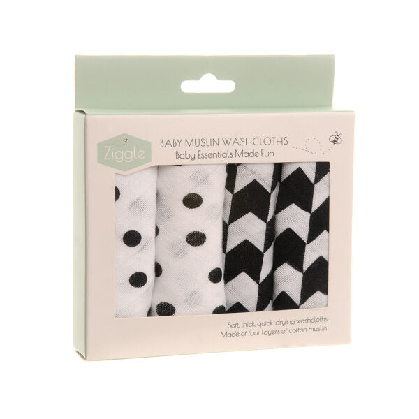 Black & White Muslin Washcloth 4-pack