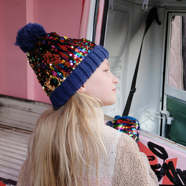 Rainbow Sequin Knitted Hat