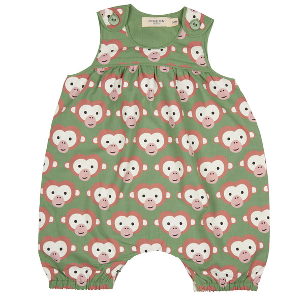 Baby Playsuit, Monkey on Green