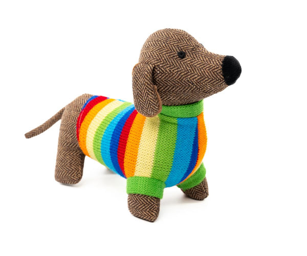 Tweed Sausage Dog in Bright Jumper
