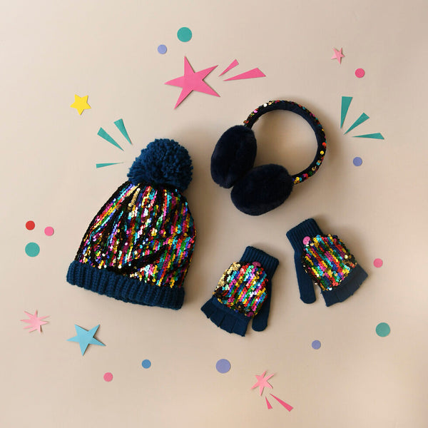 Rainbow Sequin Knitted Gloves