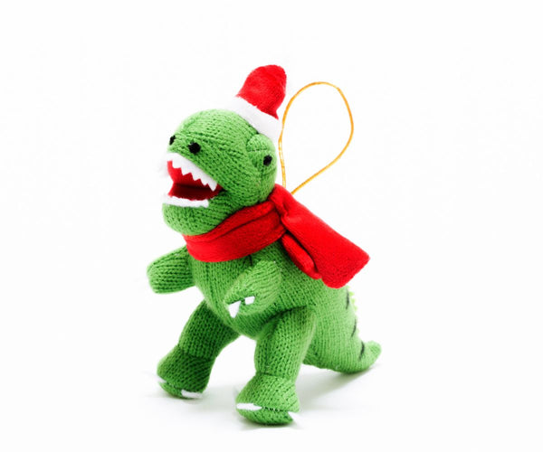 Knitted Christmas T-Rex Decoration