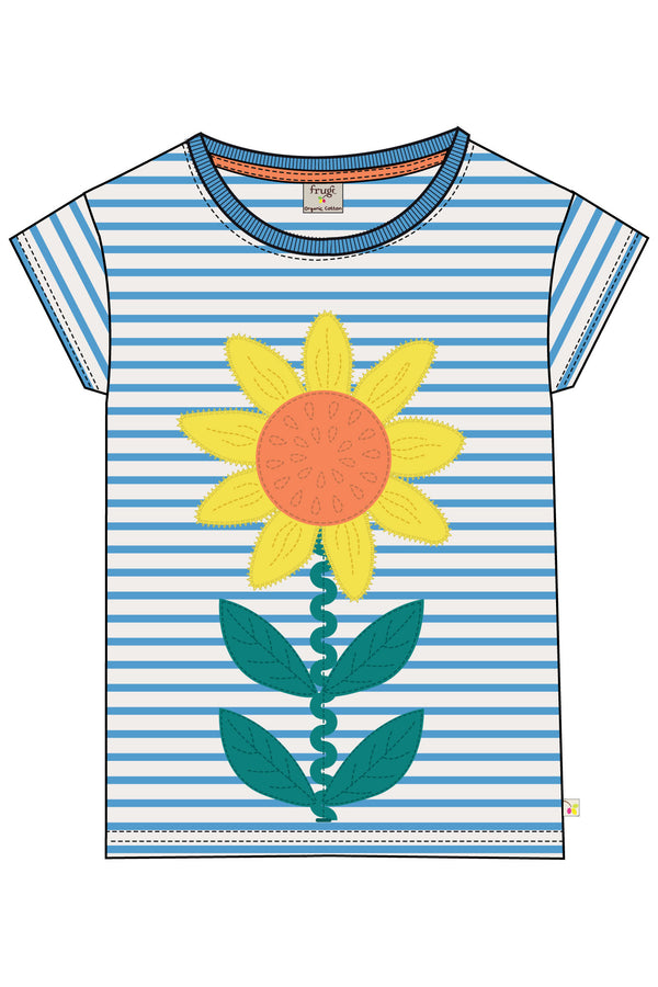 Camille Applique T-Shirt - Beluga Blue Stripe/Echinacea
