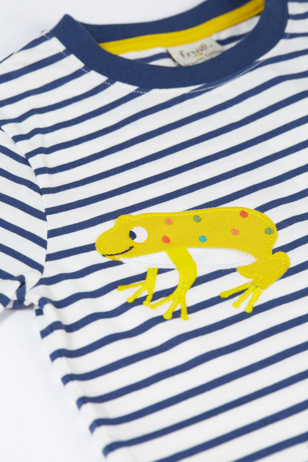 Elijah Applique T-Shirt - Navy Blue Stripes/Frogs