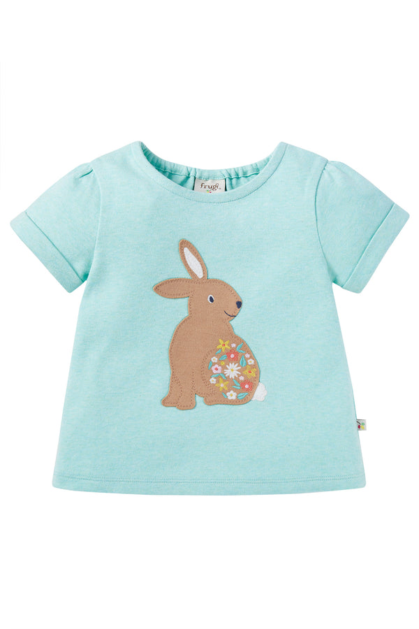Evie Applique T-Shirt, Spring Mint Marl/Rabbit