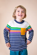 Piran Pocket Top, Navy Engineered Stripe