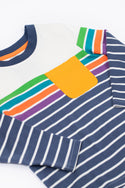 Piran Pocket Top, Navy Engineered Stripe