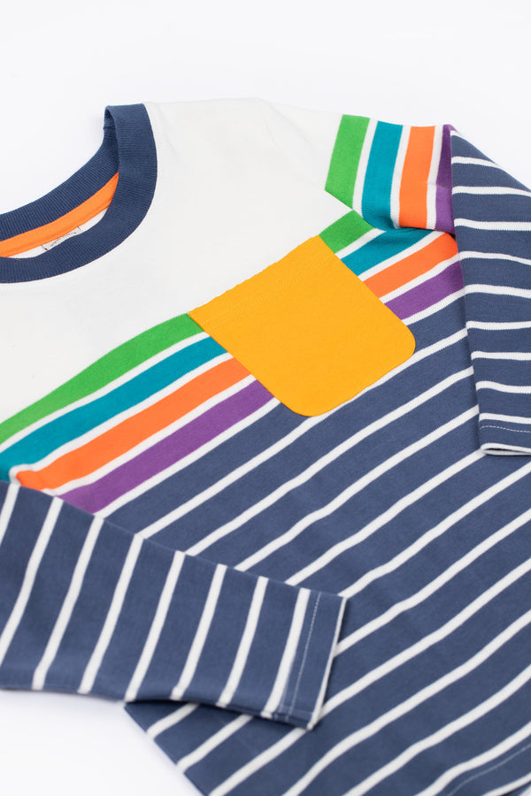 Piran Pocket Top, Navy Engineered Stripe
