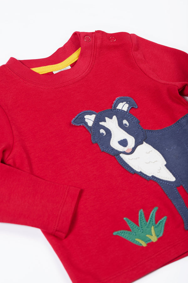 Adventure Applique Top. Berry Red/Sheepdog