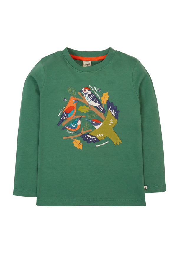 Terrific Applique Top, Holly Green/Birds