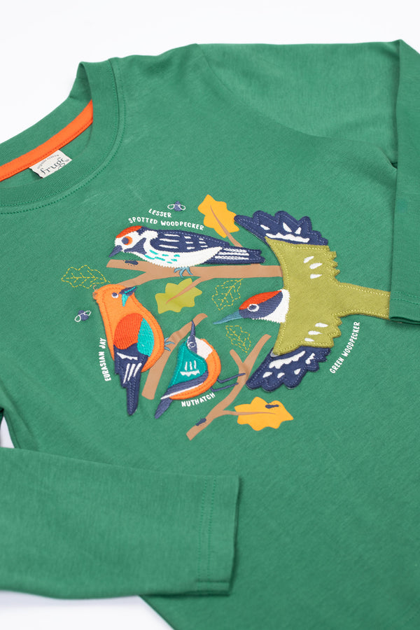 Terrific Applique Top, Holly Green/Birds