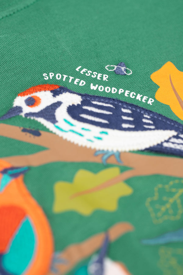 Terrific Applique Top, Holly Green/Birds