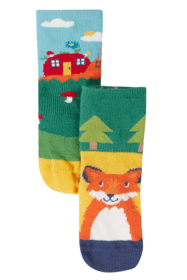 Fun Fold Over Socks 2 pk, Woodland Pals