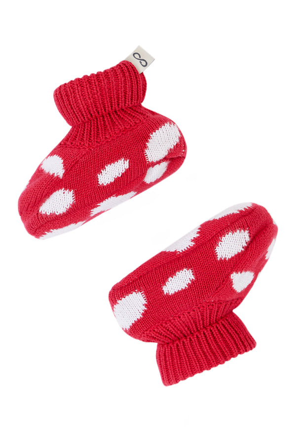 Noa Knitted Booties, Red/Mushroom (one size)