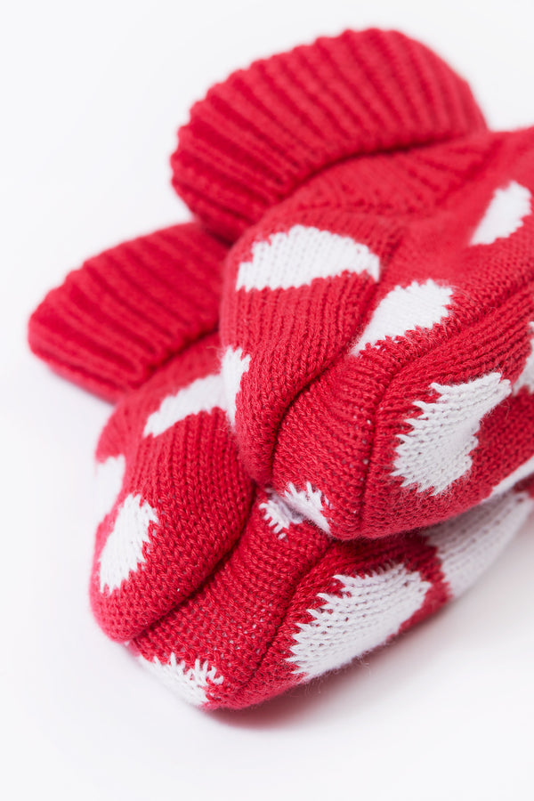 Noa Knitted Booties, Red/Mushroom (one size)