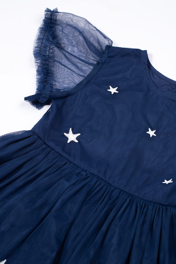 Penny Applique Party Dress, Navy Blue/Flowers