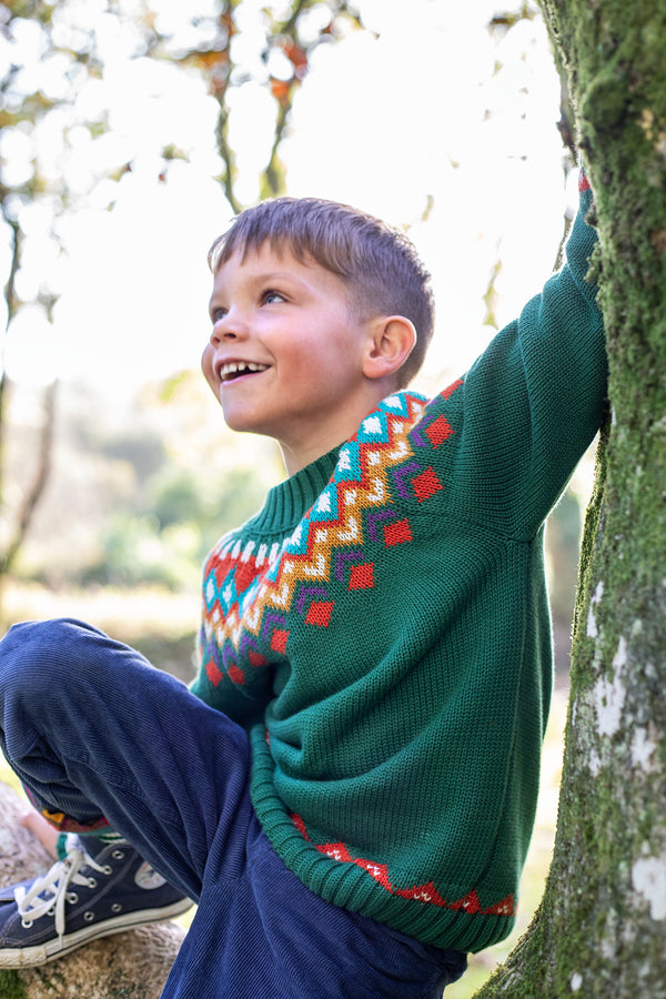Fyfe Knitted Jumper, Holly Green Fair Isle
