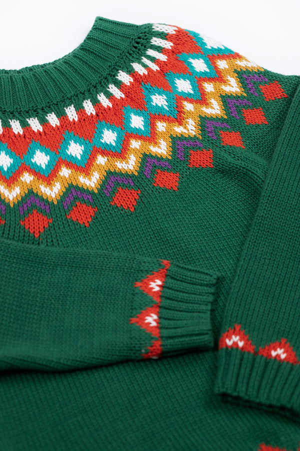 Fyfe Knitted Jumper, Holly Green Fair Isle