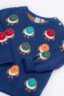 Jolly Knitted Jumper, Navy/Rainbow Robins