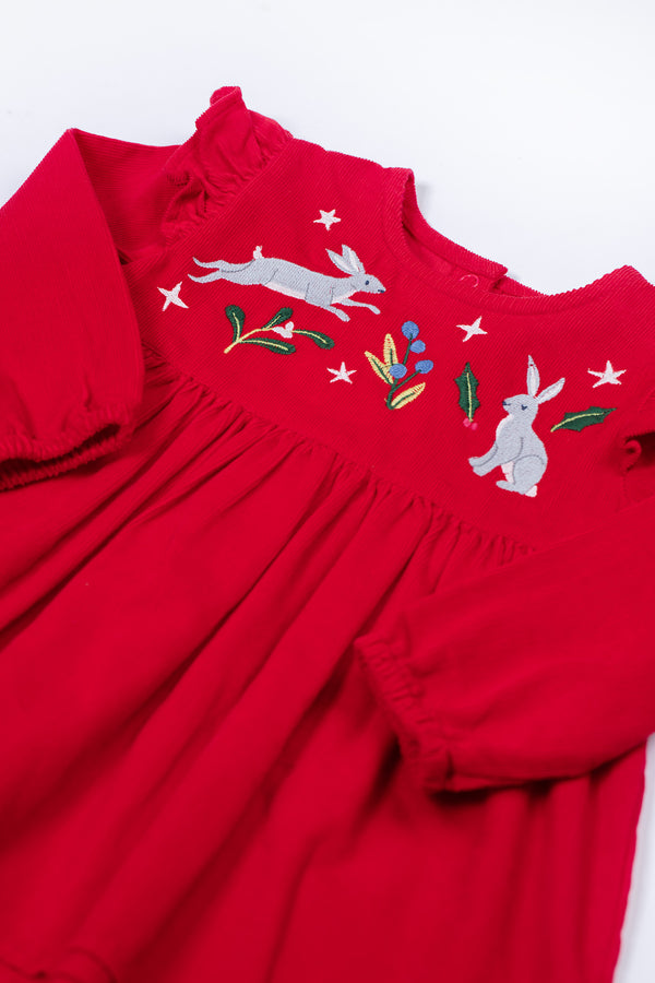 Maud Cord Dress, Berry Red/Rabbit