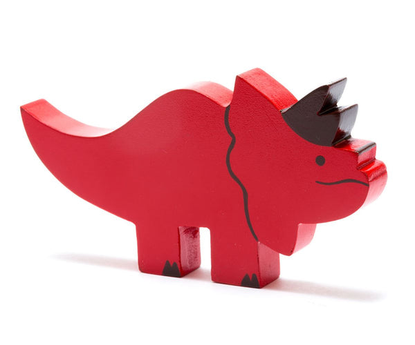 Fair Trade Wooden Triceratops Dinosaur Toy Red