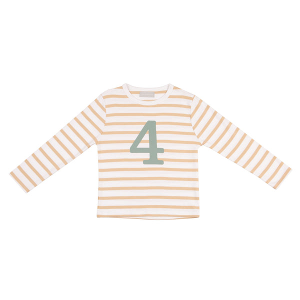 Biscuit & White Striped Number 4 T Shirt