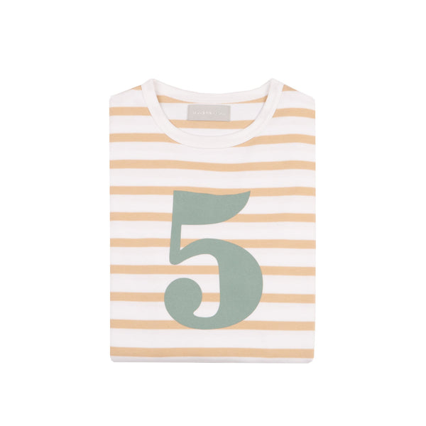 Biscuit & White Striped Number 5 T Shirt