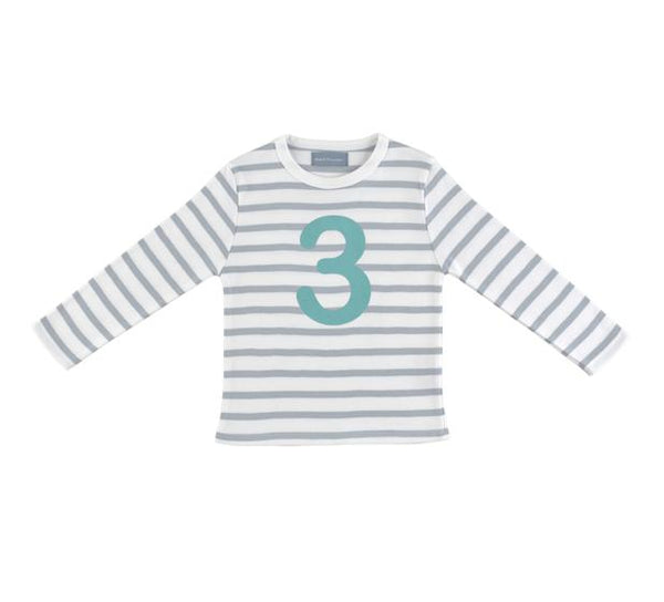 Grey & White Striped Number 3 T Shirt