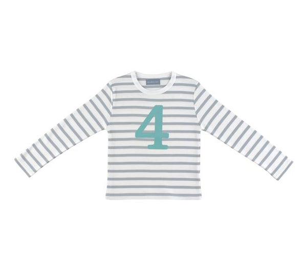Grey & White Striped Number 4 T Shirt