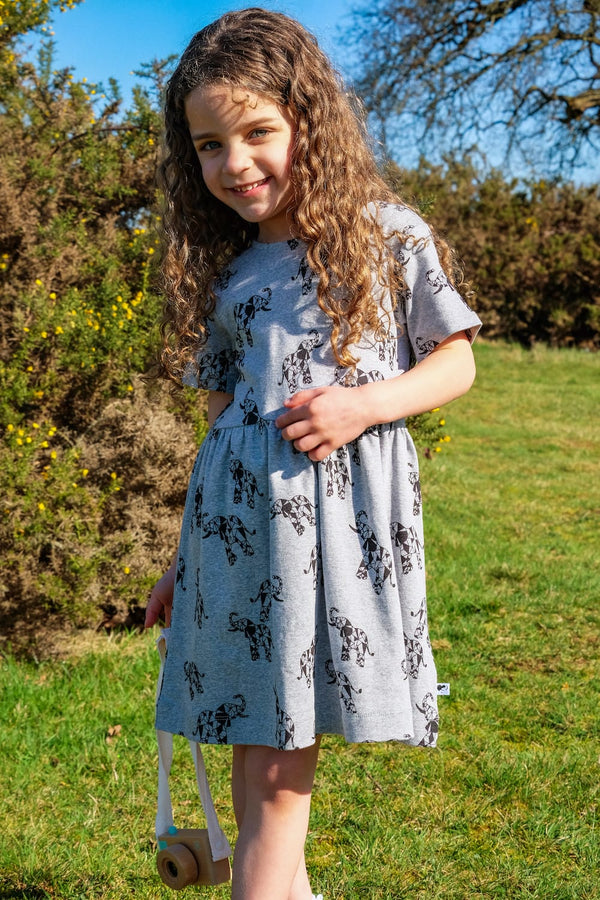 Organic Cotton Dress Geometric Elephants