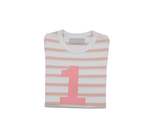 Dusty Pink & White Striped Number 1 T Shirt