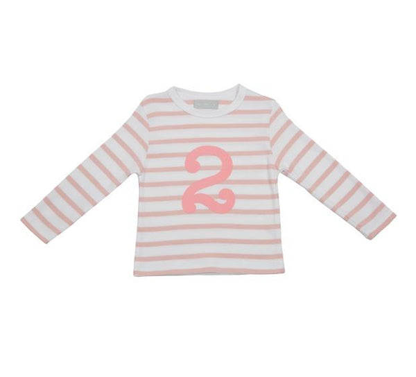 Dusty Pink & White Striped Number 2 T Shirt
