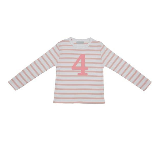 Dusty Pink & White Striped Number 4 T Shirt