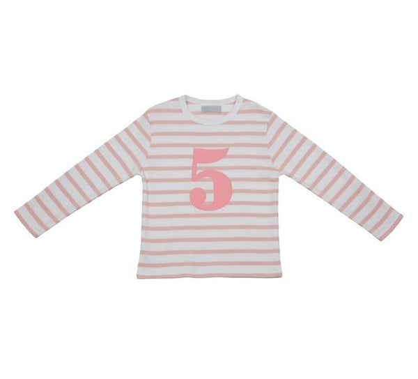 Dusty Pink & White Striped Number 5 T Shirt