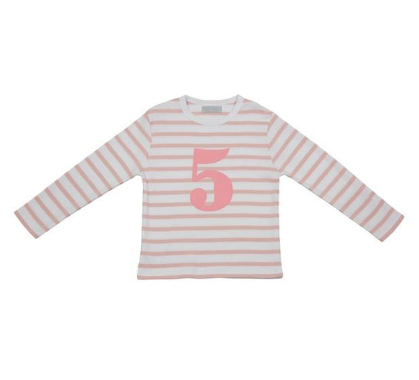 Dusty Pink & White Striped Number 5 T Shirt