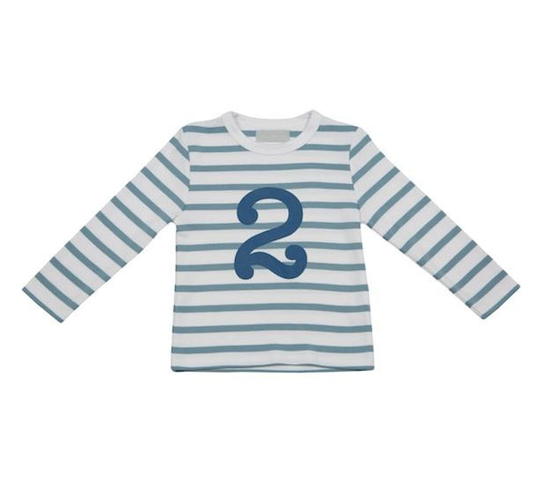 Ocean Blue & White Striped Number 2 T Shirt