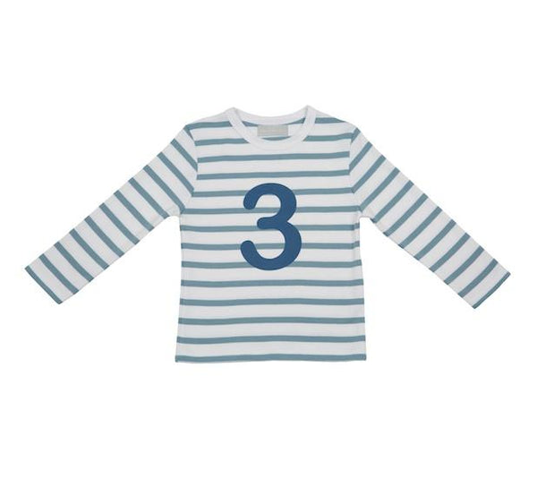 Ocean Blue & White Striped Number 3 T Shirt