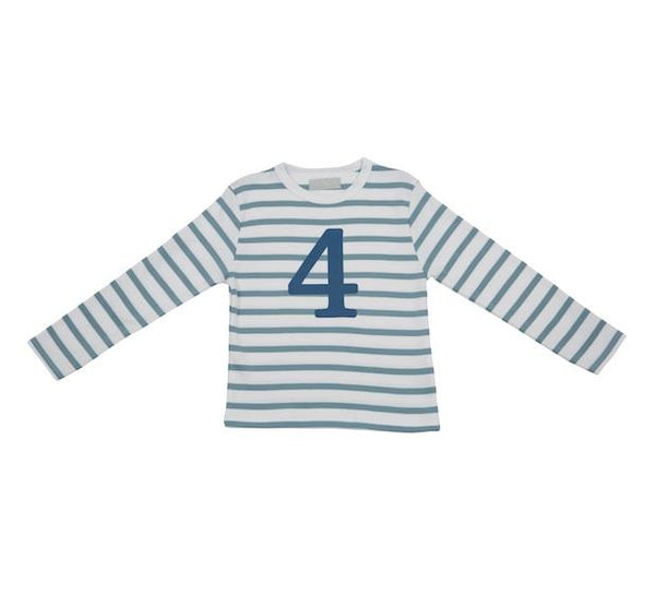 Ocean Blue & White Striped Number 4 T Shirt