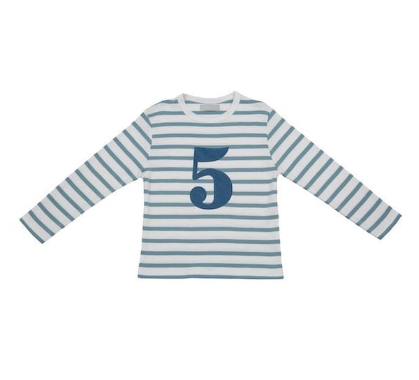 Ocean Blue & White Striped Number 5 T Shirt