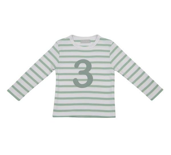 Seafoam & White Striped Number 3 T Shirt
