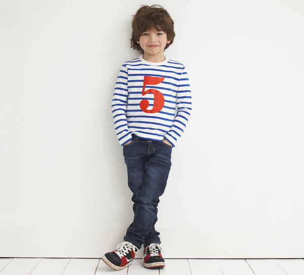 French Blue & White Breton Striped Number 5 T Shirt
