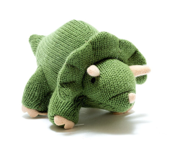 Moss Green Small Knitted Triceratops Rattle